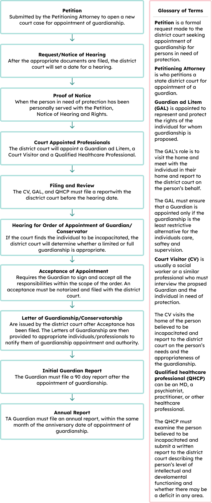 A infographic of the Guardianship Court Process